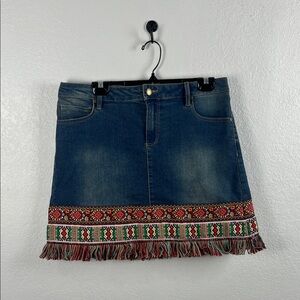 CATOS LADIES NAVAJO STYLE BUTTON ZIPPER DENIM SKIRT SIZE 16 CASUAL Fringed Hem